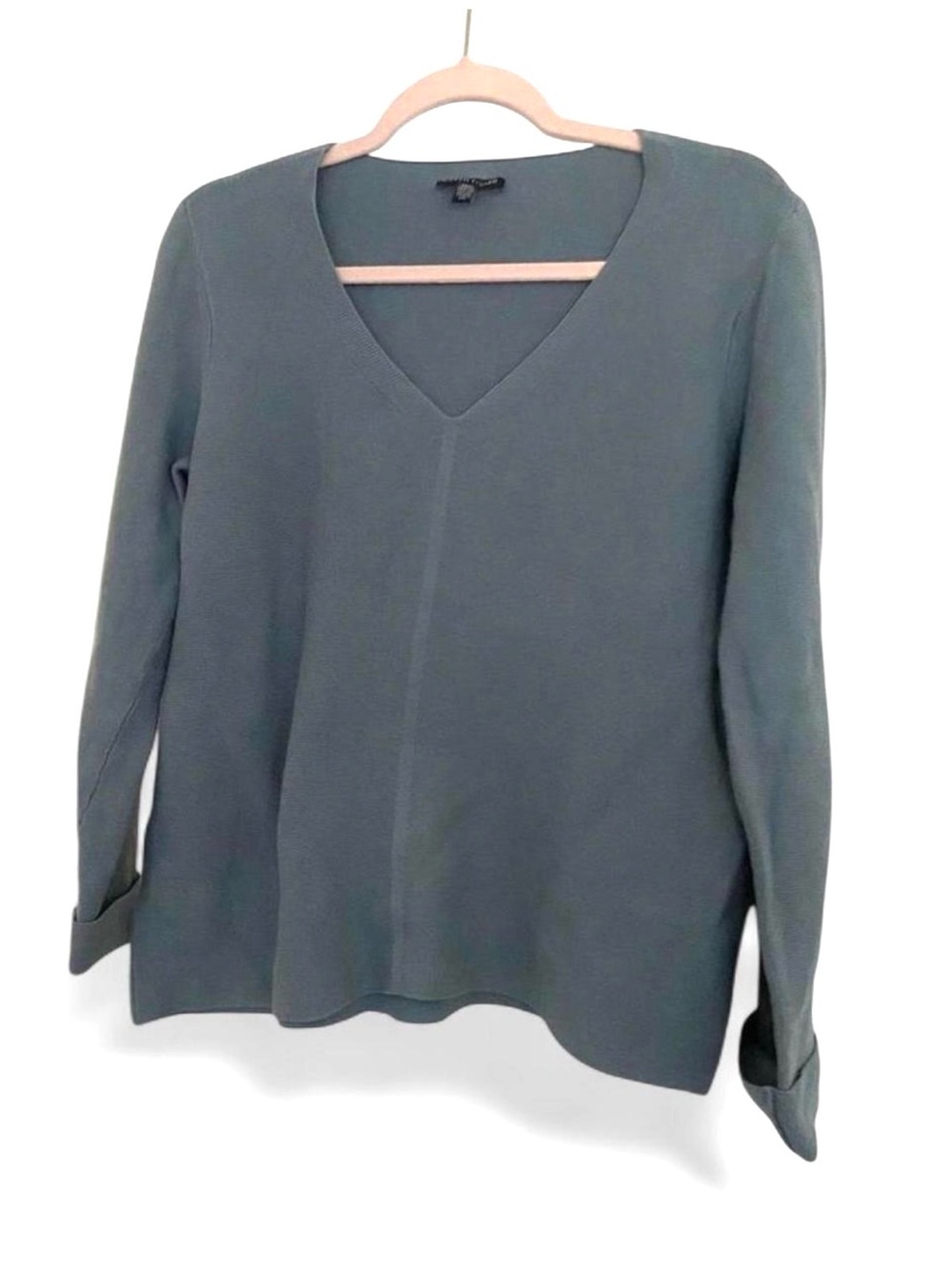 Eileen Fisher muted teal V-neck sweater